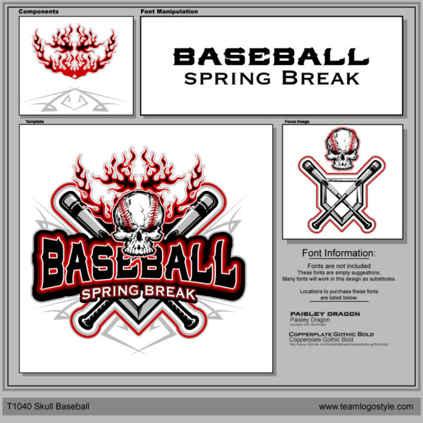 Skull Baseball Shirt Design Template